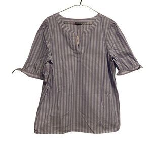 NWT Talbots Striped Split Neck Poplin Tie Sleeve Cotton Blouse Top Size 1XP